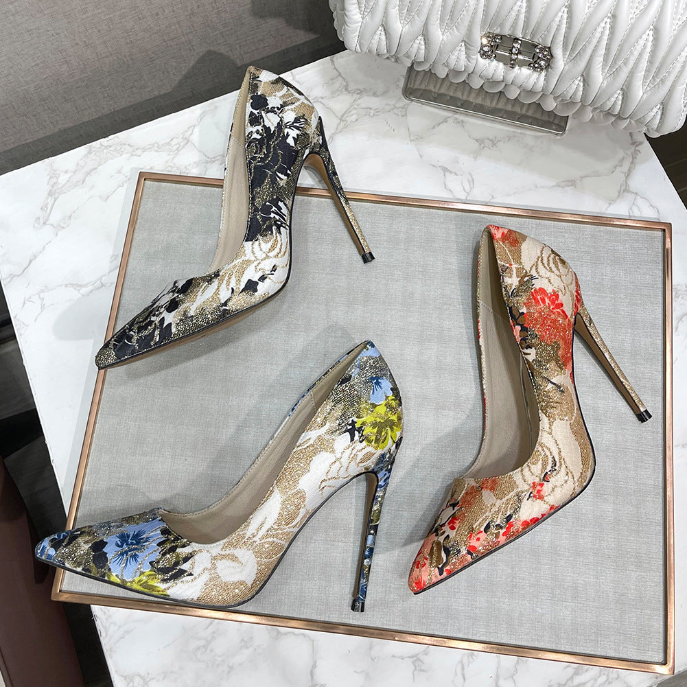 European And American Style Embroidered Large High Heeled Shoes